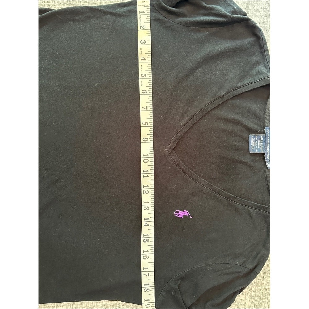 Ralph Lauren V-Neck Top Women Large Black Pima Cotton‎ Quiet Luxury Preppy Basic - Picture 7 of 9